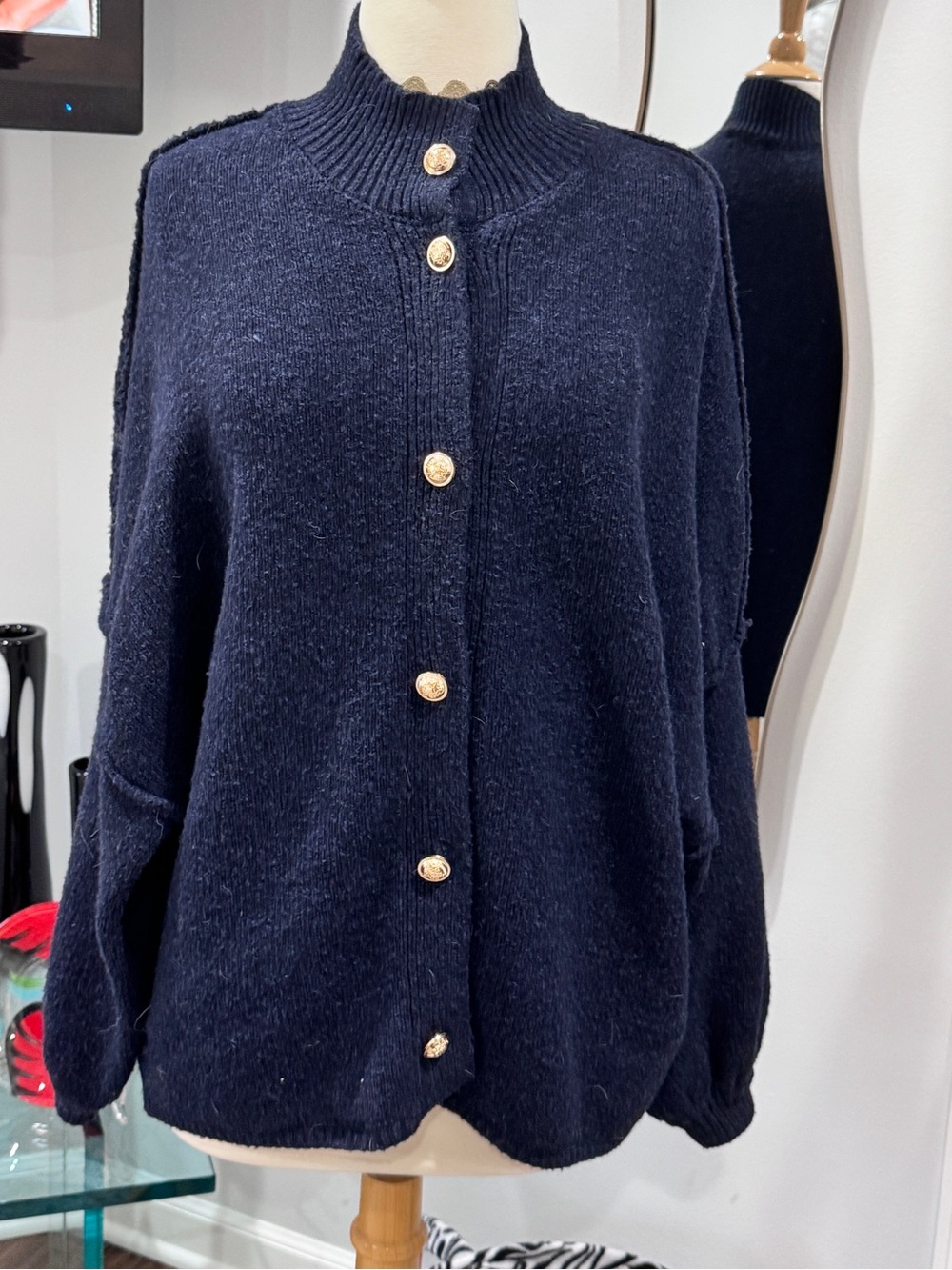 Pretty Garden Navy Button-Up Collar Cardigan Sweater